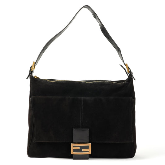 Fendi Mamma Baguette Black Suede Shoulder Bag - St. Luxe