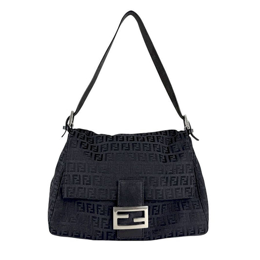 Fendi Mamma Baguette Black Zucca Shoulder Bag - St. Luxe