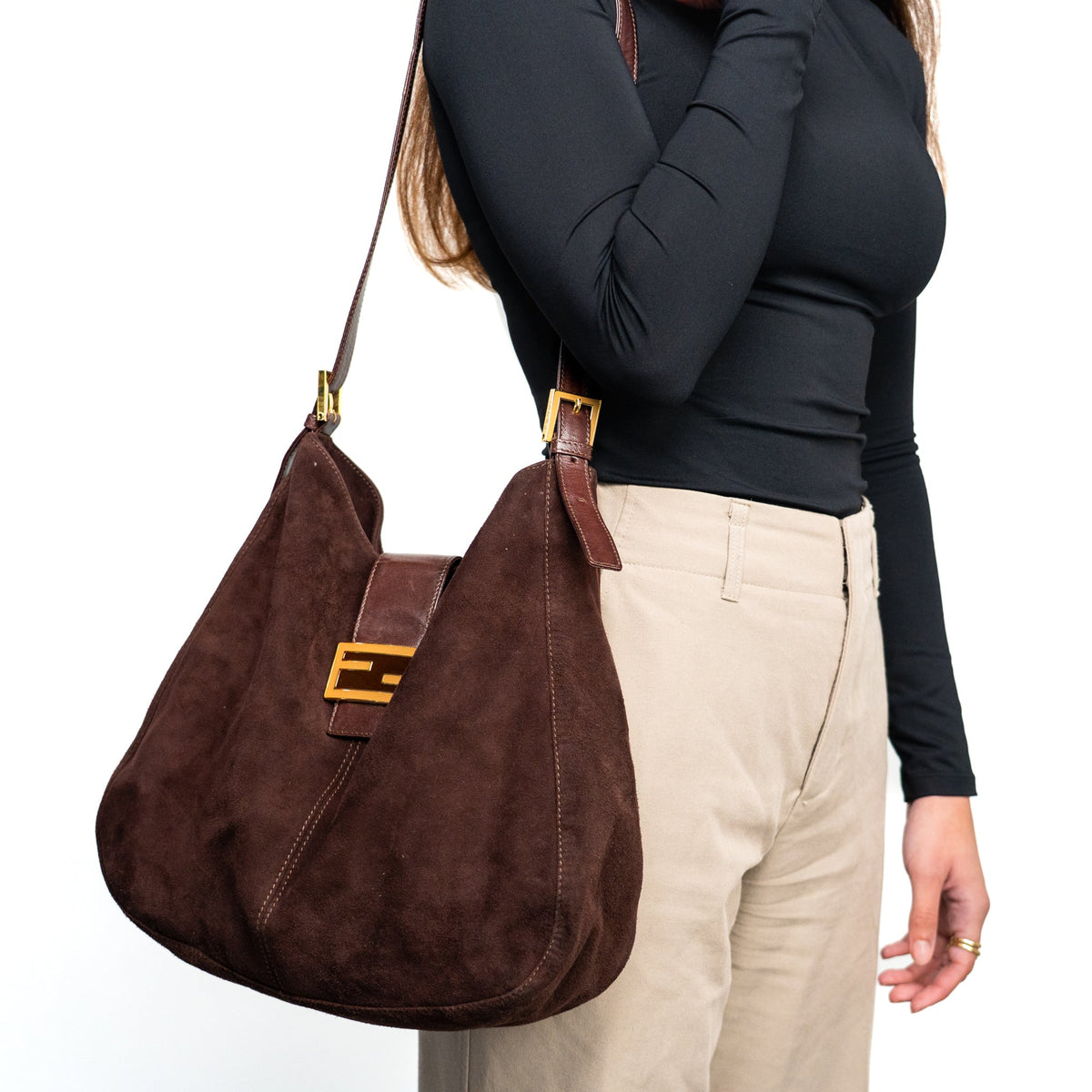 Fendi Mamma Baguette Dark Brown Suede - St. Luxe