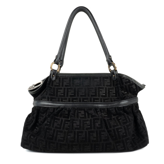 Fendi Zucca Chef Tote Bag in Black Suede - St. Luxe