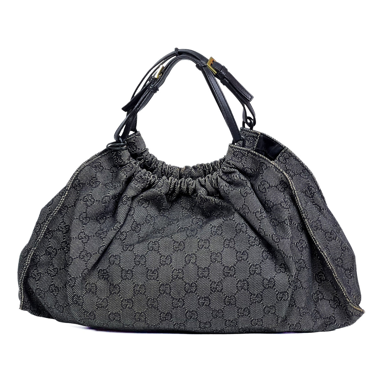 Gucci Black GG Denim Hobo Bag - Saint Luxe