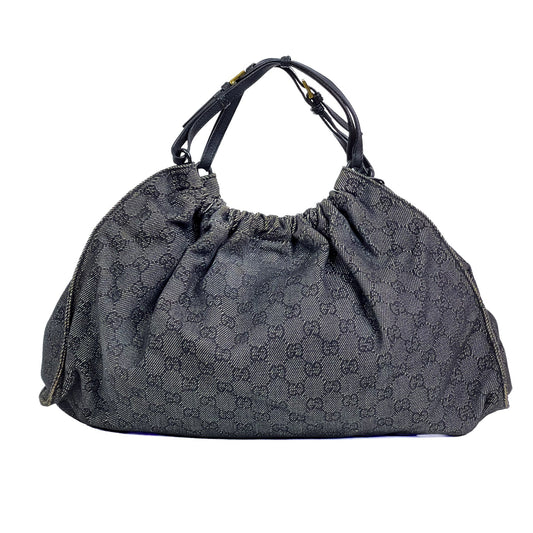Gucci Black GG Denim Hobo Bag - Saint Luxe