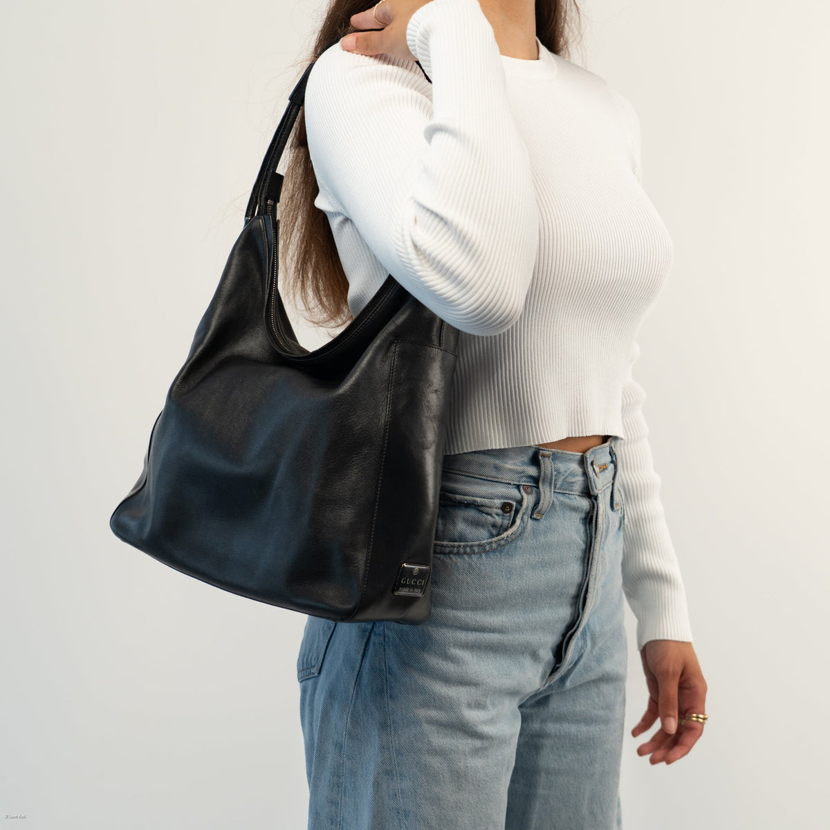 Gucci Black Leather Punch Tote Bag - St. Luxe