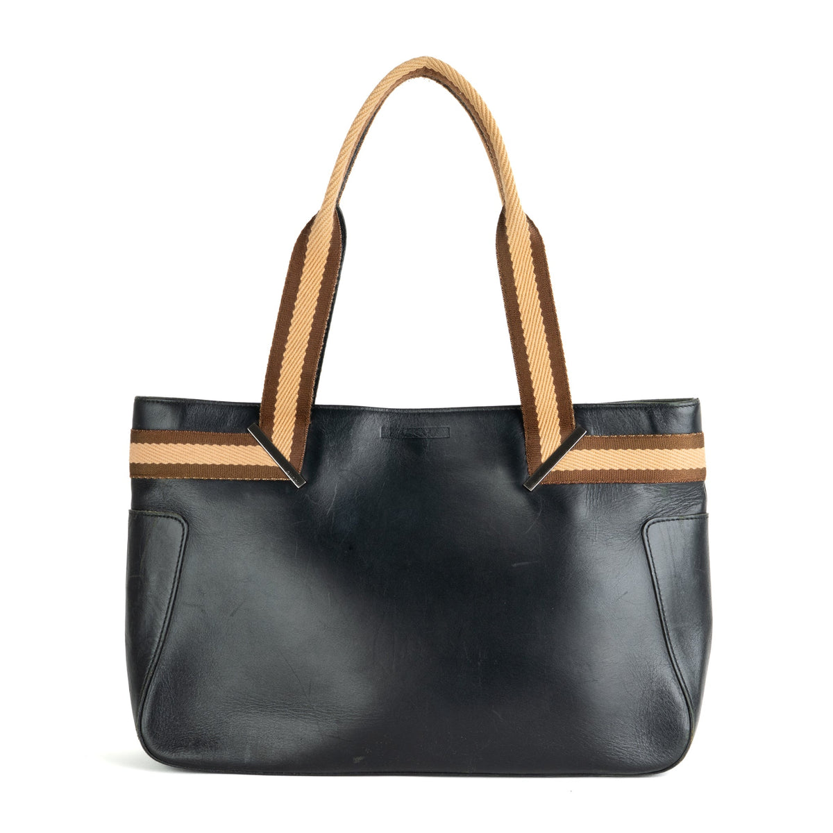Gucci Black Leather Web Shoulder Tote Bag - St. Luxe