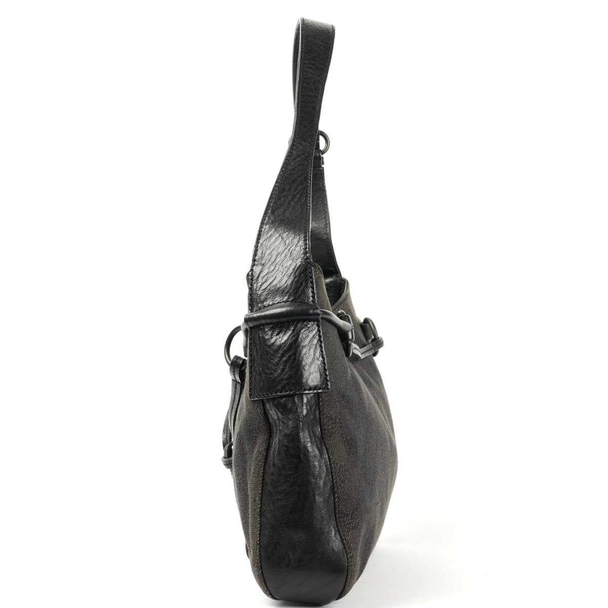 Gucci Horsebit Shoulder Bag - Black GG Monogram with Leather Trim - St. Luxe