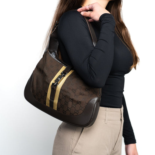 Gucci Jackie Brown GG Canvas Shoulder Bag - Silver Hardware - St. Luxe