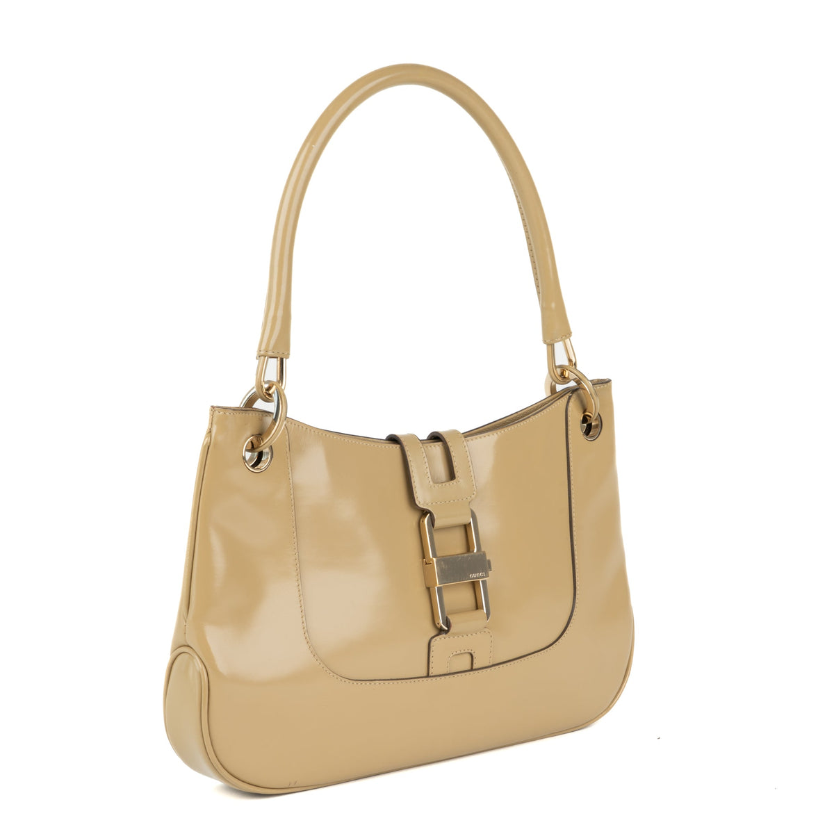 Gucci Jackie Shoulder Bag in Beige Gloss Leather - St. Luxe