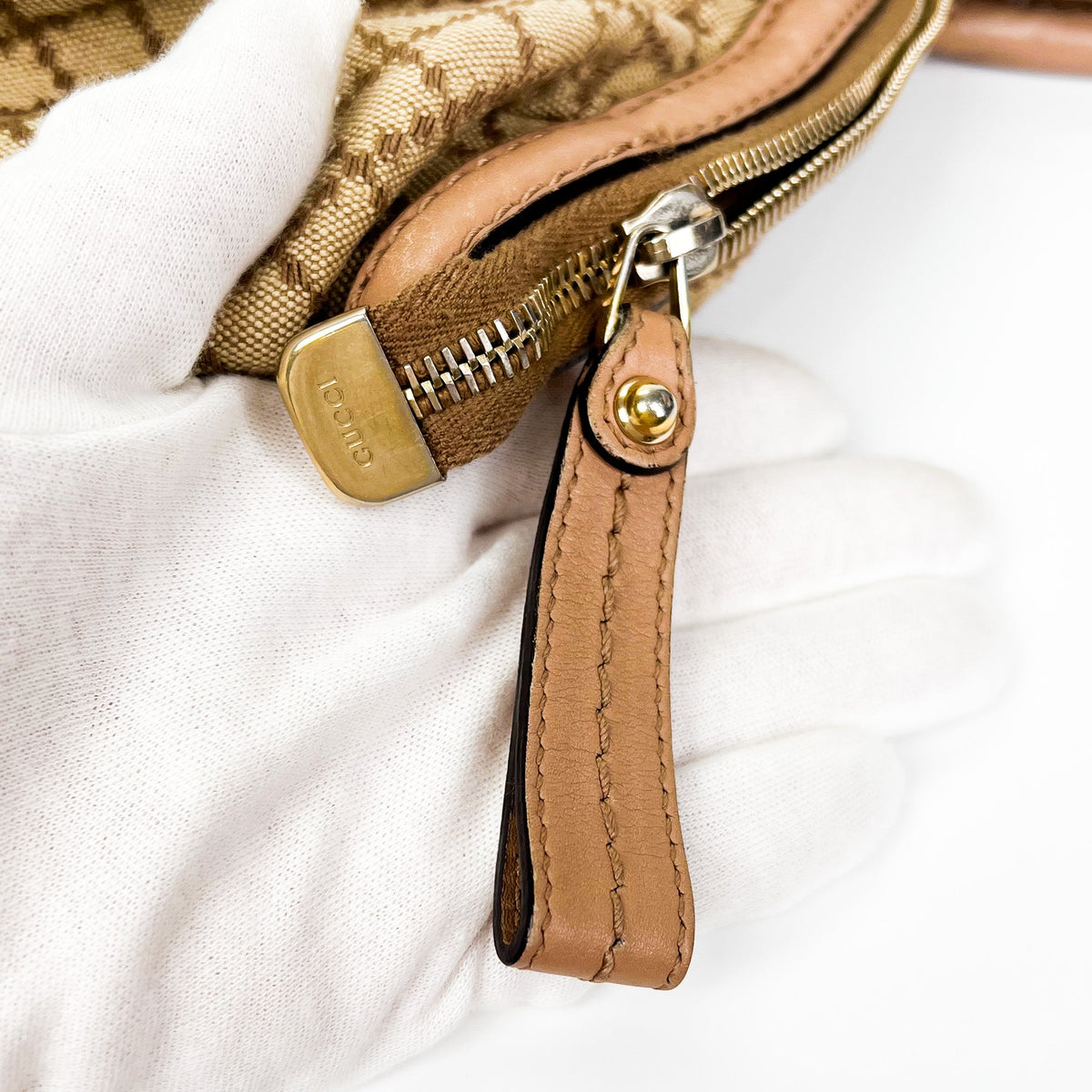 Gucci Sukey Beige & Rose Diamante Canvas Bag - Saint Luxe