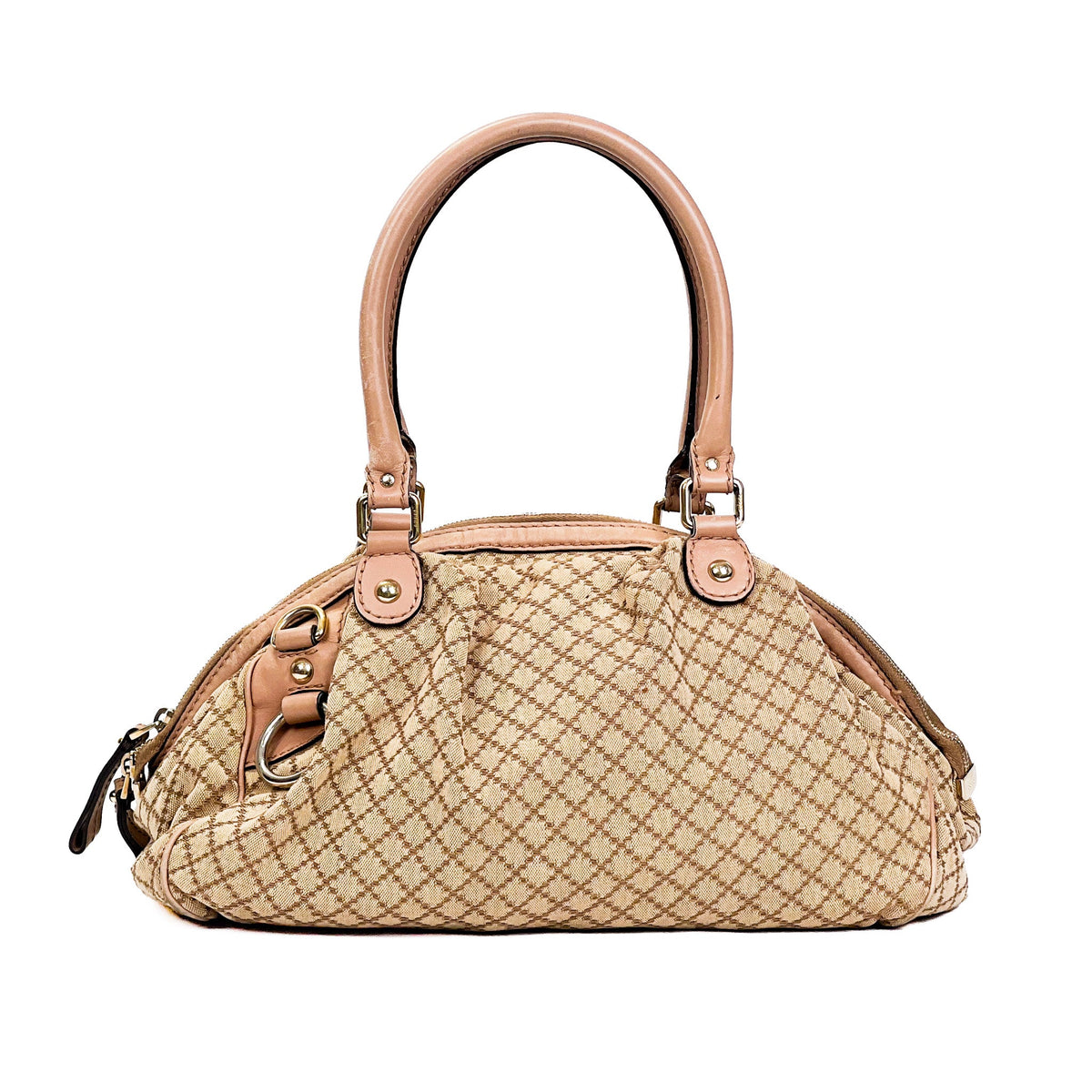 Gucci Sukey Beige & Rose Diamante Canvas Bag - Saint Luxe