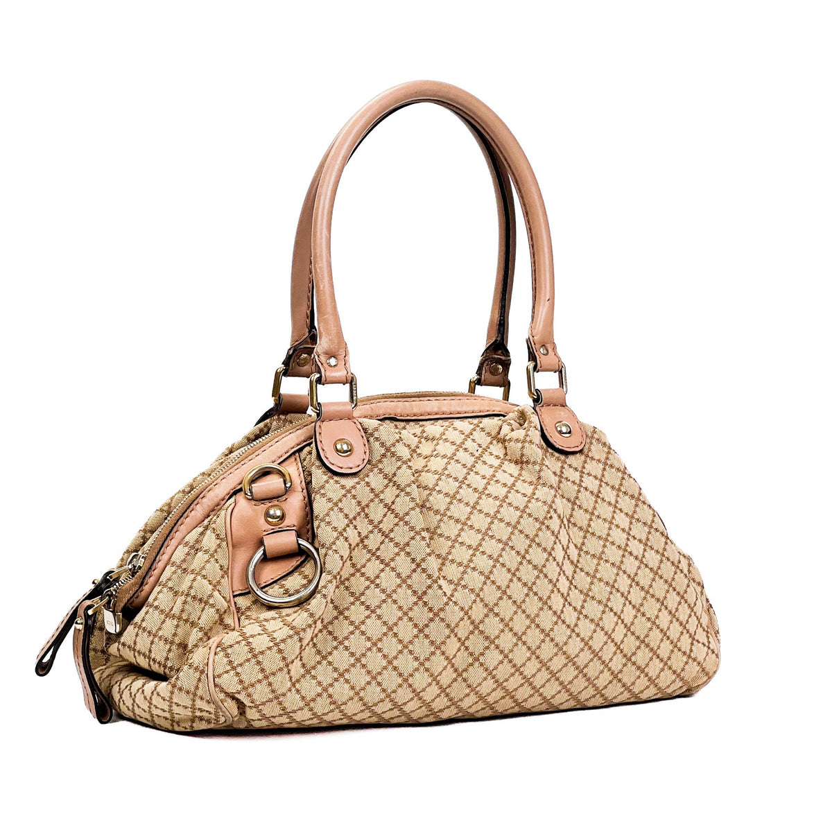 Gucci Sukey Beige & Rose Diamante Canvas Bag - Saint Luxe