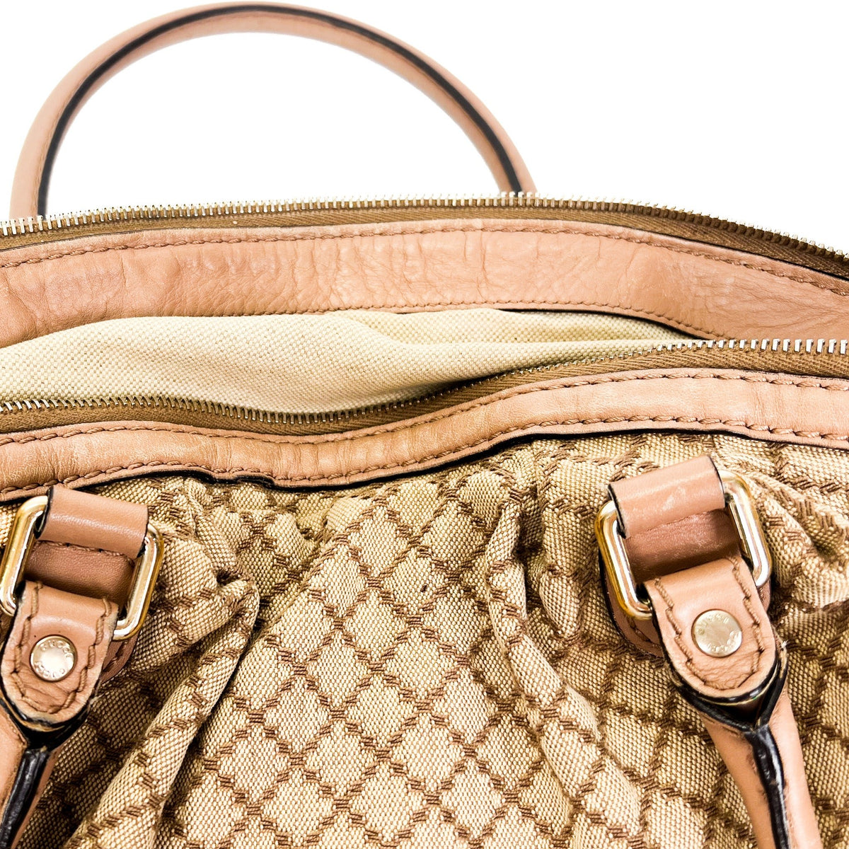Gucci Sukey Beige & Rose Diamante Canvas Bag - Saint Luxe
