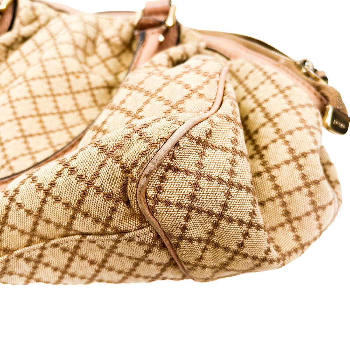 Gucci Sukey Beige & Rose Diamante Canvas Bag - Saint Luxe