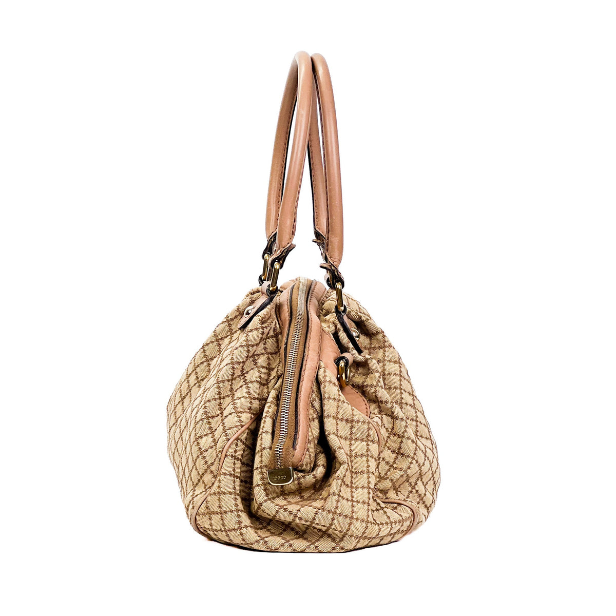 Gucci Sukey Beige & Rose Diamante Canvas Bag - Saint Luxe
