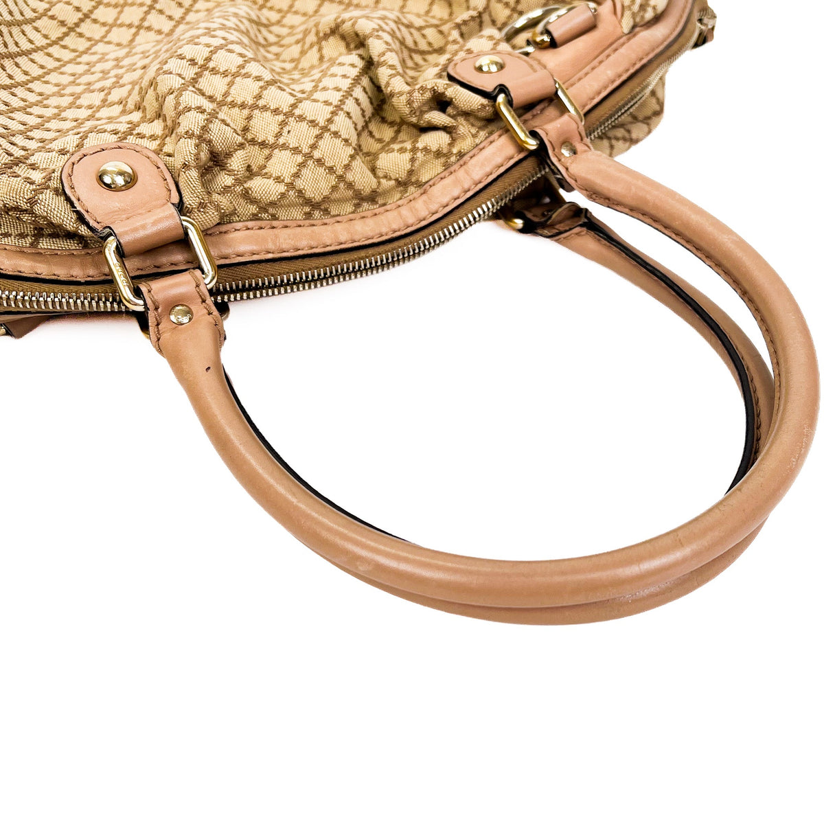 Gucci Sukey Beige & Rose Diamante Canvas Bag - Saint Luxe