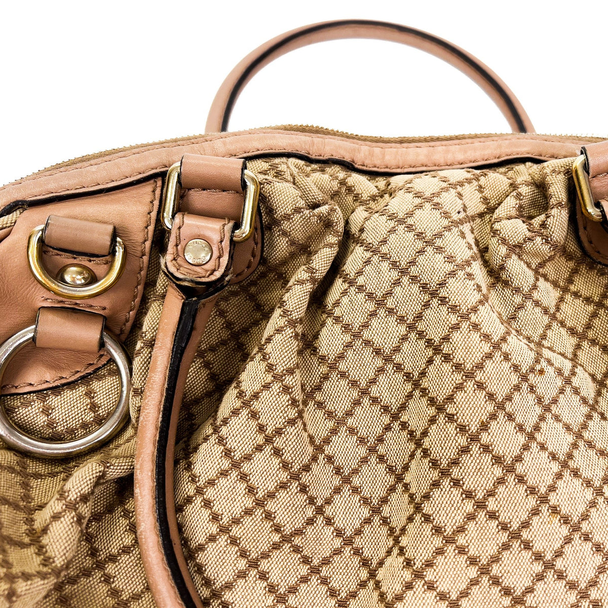 Gucci Sukey Beige & Rose Diamante Canvas Bag - Saint Luxe