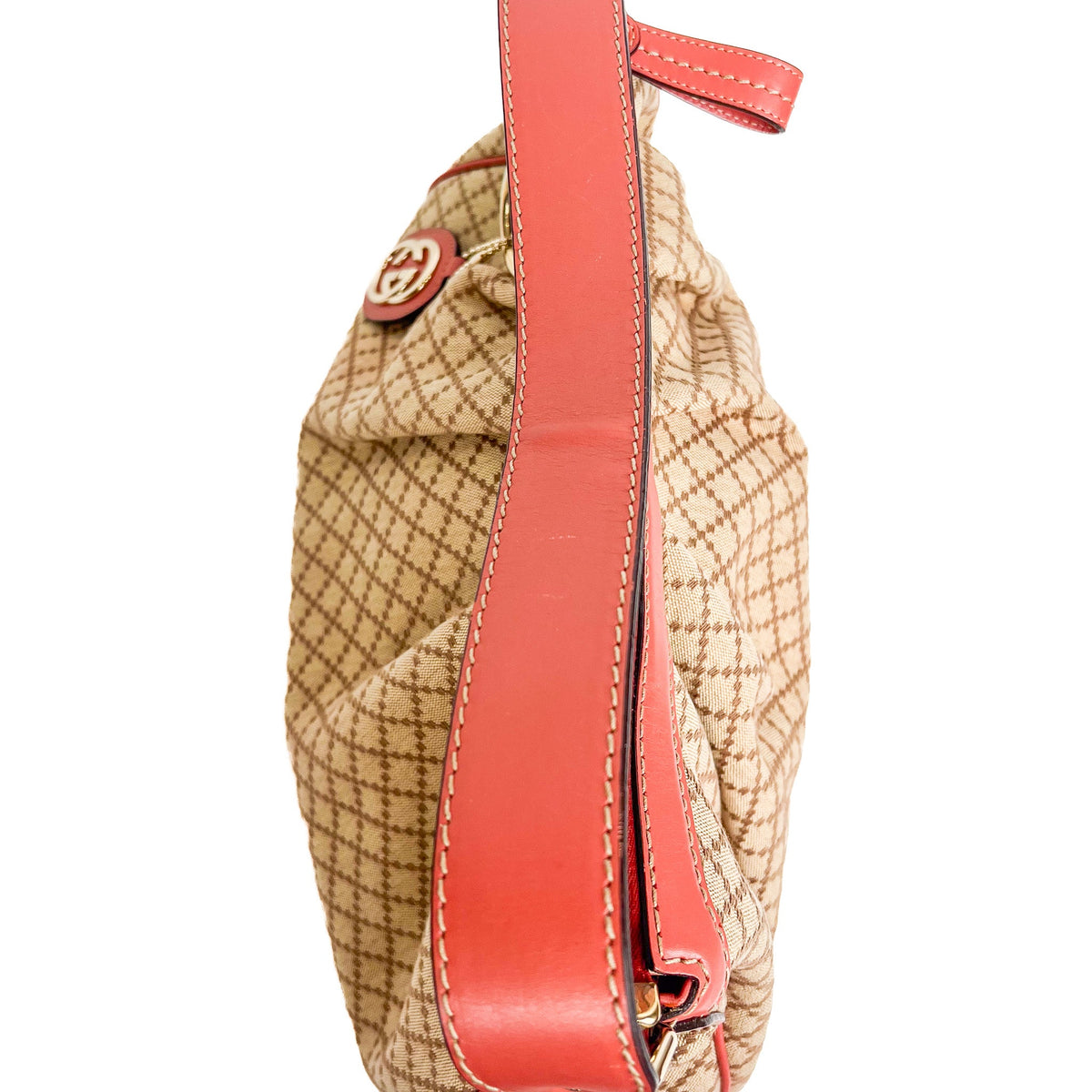 Gucci Sukey Medium Beige & Red-Brown Diamante Canvas Hobo Bag - Saint Luxe