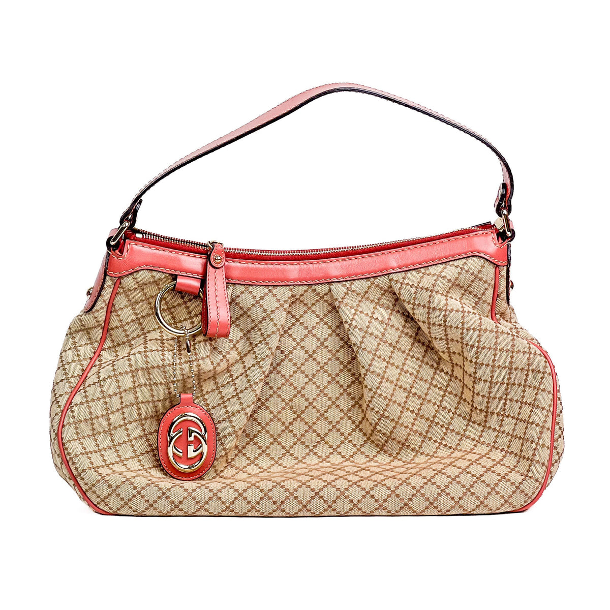 Gucci Sukey Medium Beige & Red-Brown Diamante Canvas Hobo Bag - Saint Luxe