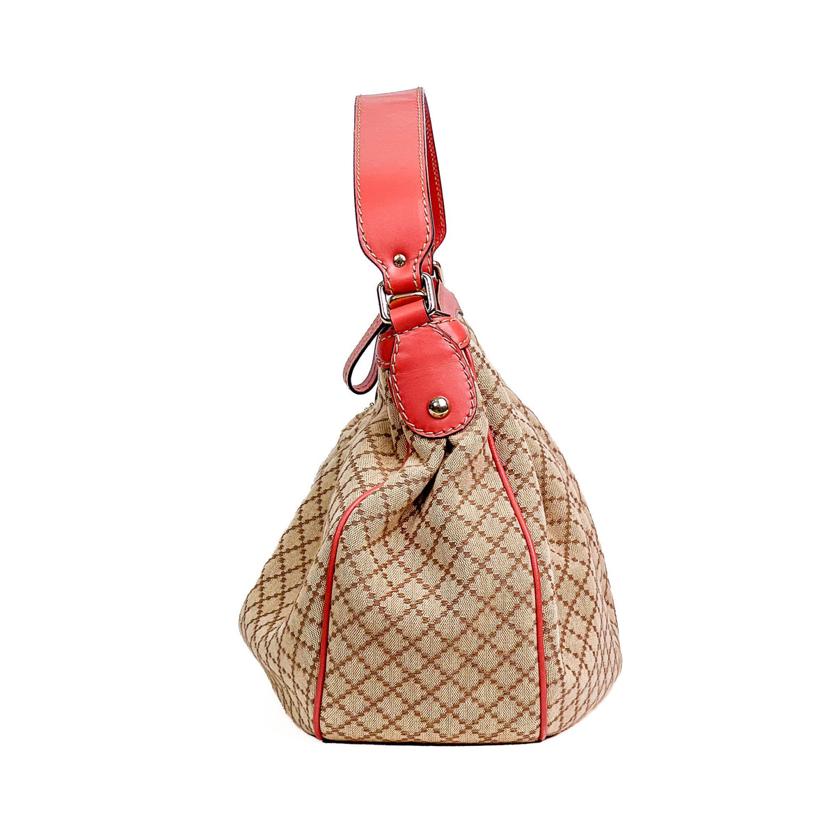 Gucci Sukey Medium Beige & Red-Brown Diamante Canvas Hobo Bag - Saint Luxe