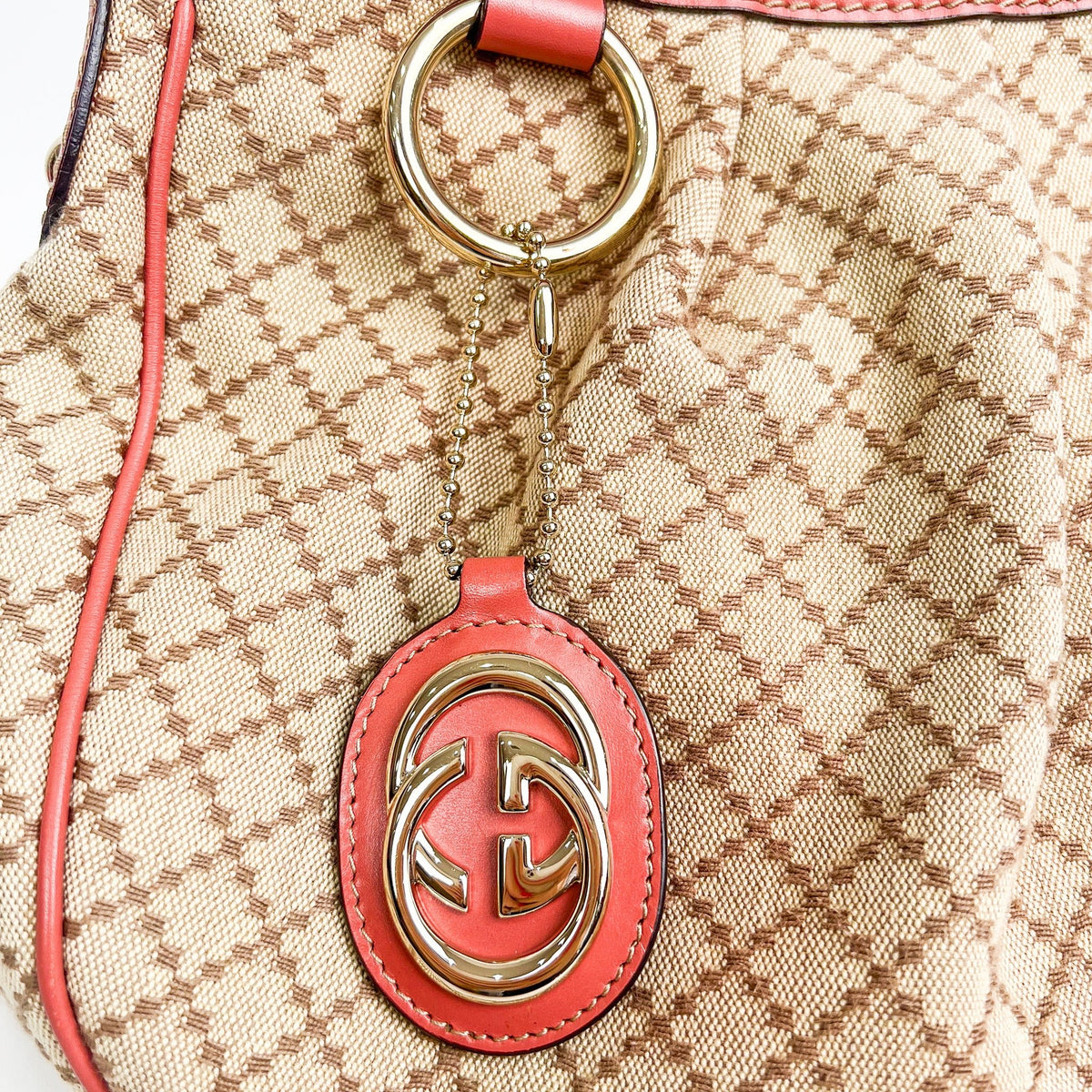 Gucci Sukey Medium Beige & Red-Brown Diamante Canvas Hobo Bag - Saint Luxe