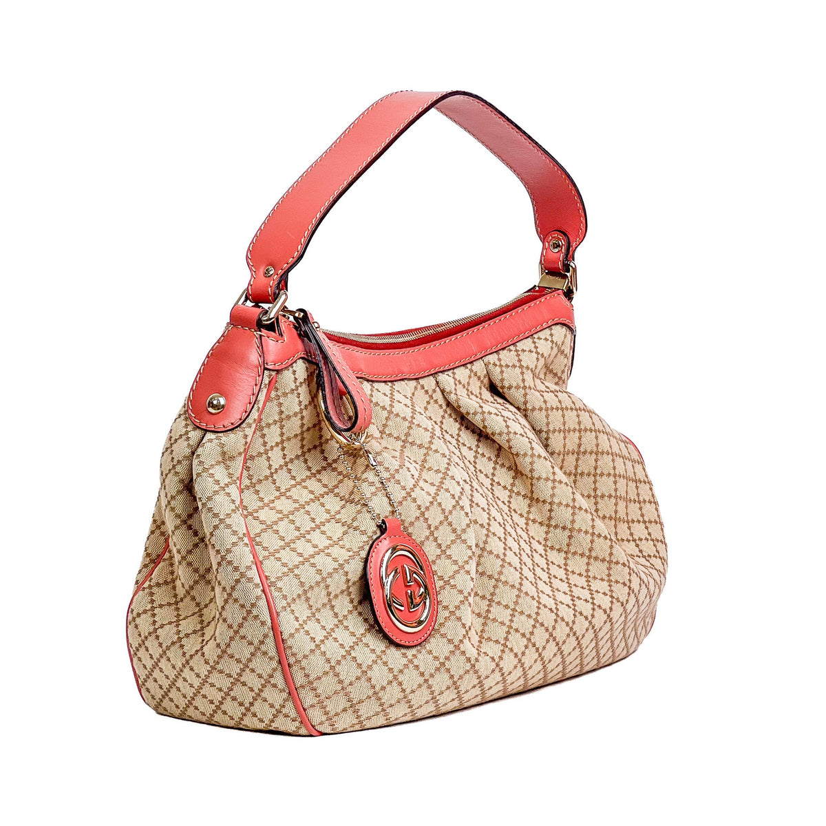 Gucci Sukey Medium Beige & Red-Brown Diamante Canvas Hobo Bag - Saint Luxe