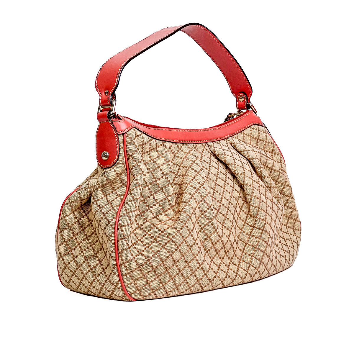 Gucci Sukey Medium Beige & Red-Brown Diamante Canvas Hobo Bag - Saint Luxe