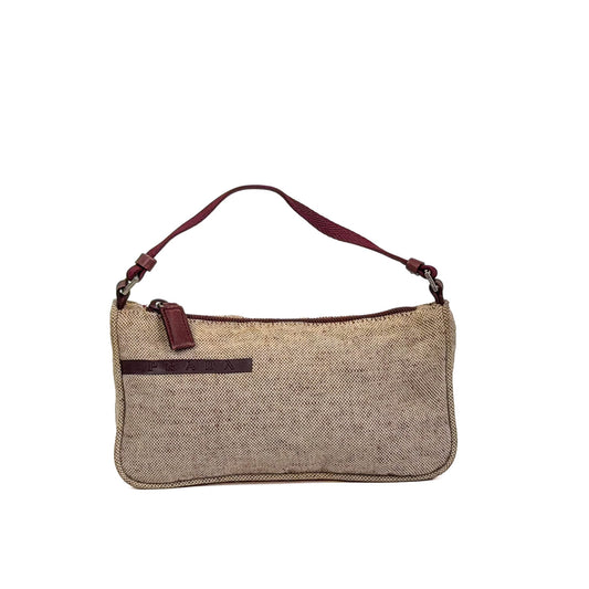 Prada Beige & Burgundy Canvas Mini Pochette Bag - Saint Luxe