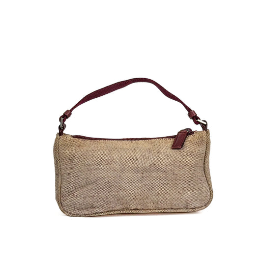 Prada Beige & Burgundy Canvas Mini Pochette Bag - Saint Luxe