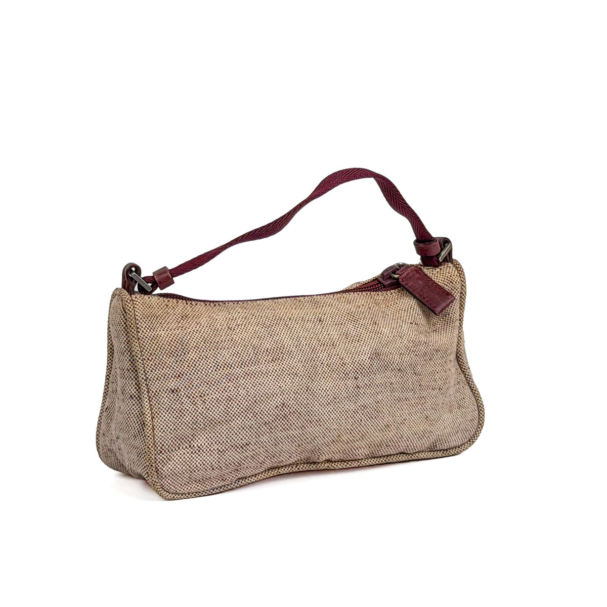 Prada Beige & Burgundy Canvas Mini Pochette Bag - Saint Luxe