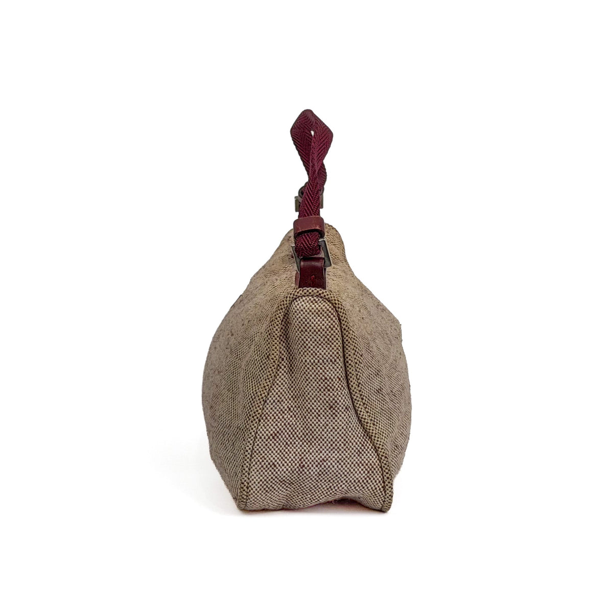 Prada Beige & Burgundy Canvas Mini Pochette Bag - Saint Luxe