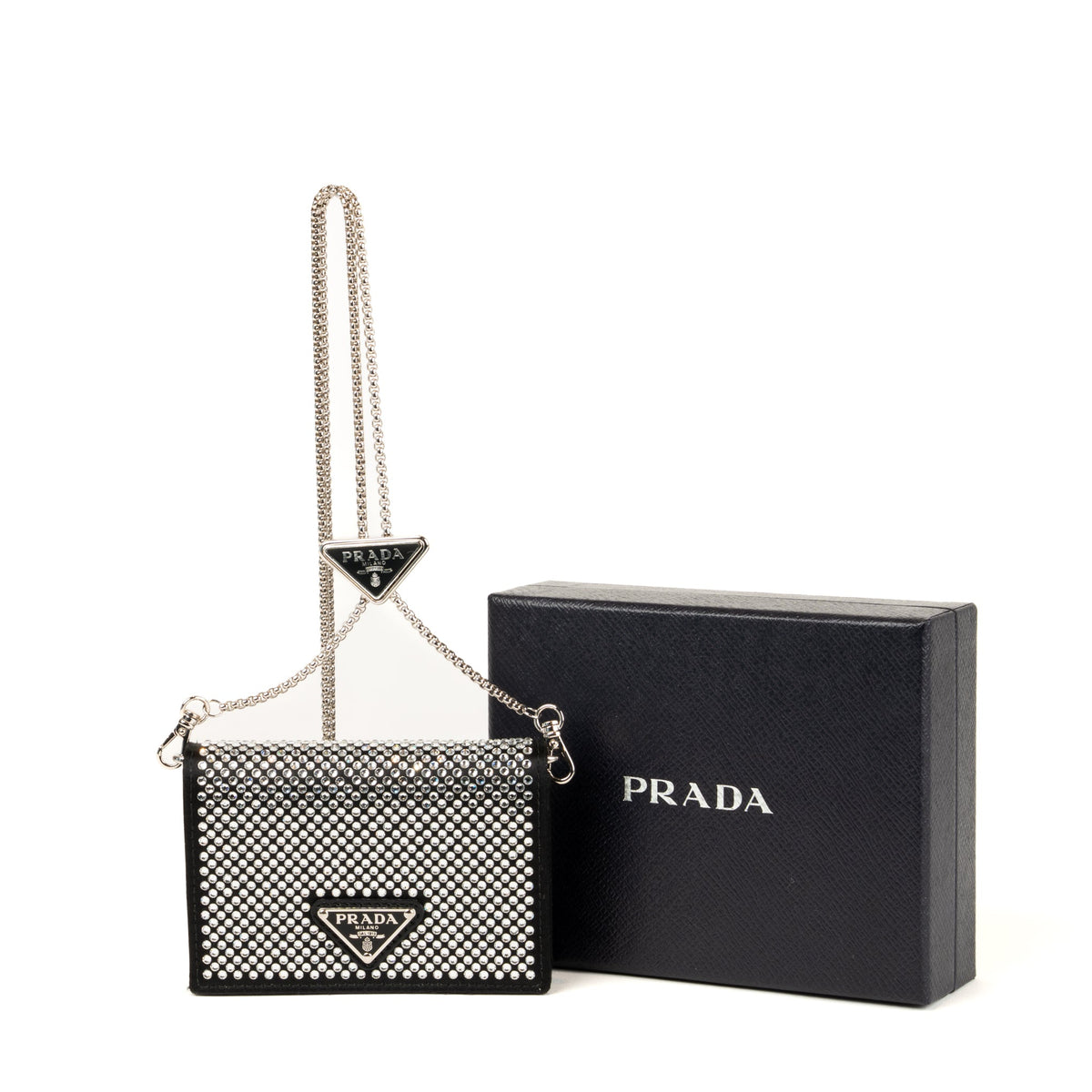 Prada Crystal Leather Chain Card Holder - St. Luxe